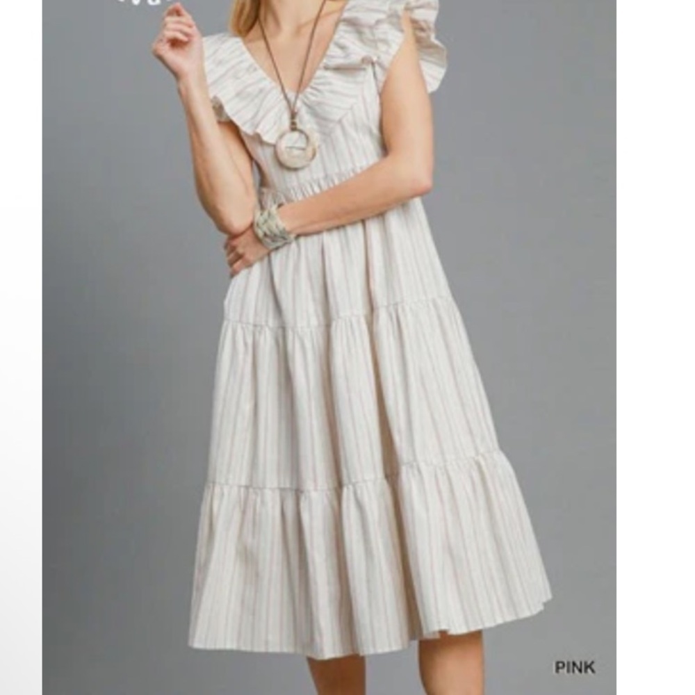 Umgee Striped Ruffled Midi Dress NWT
